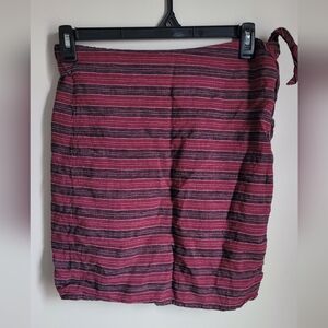 Anne Klein Womens Large Striped Wrap Linen Skirt in Burgundy and Black Classic